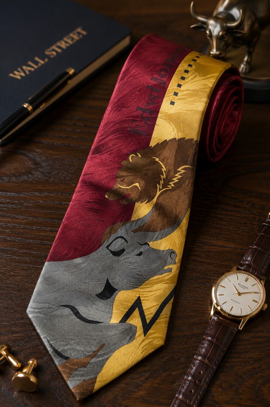 Edward Jones Bull Bear Stock Market 100% Silk Tie Wall Street Finance Novelty